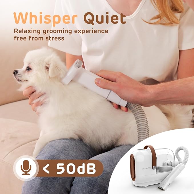 Dog Grooming Vacuum Kit, 3L Pet Grooming Vacuum with 7 Pet Grooming Tools, Dog Vacuum for Shedding Grooming at Home with Low Noise Electric Clipper and Brush, White
