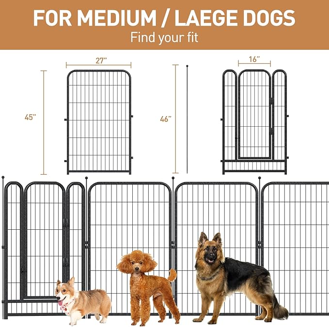 Metal Dog Playpen, 45" Inch Height 24 Panels, Ideal Dog Fence for Large/Medium/Small Dogs Indoor & Outdoor Bliss, Perfect Dog Pen for Camping, Yard and RV | Black-Silver