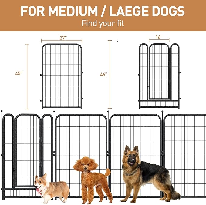 Metal Dog Playpen, 45" Inch Height 8 Panels, Ideal Dog Fence for Large/Medium/Small Dogs Indoor & Outdoor Bliss, Perfect Dog Pen for Camping, Yard and RV | Black-Silver