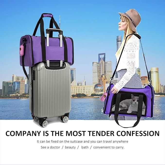 Cat Carrier Dog Carrier Pet Carrier Cat Bags for Small Medium Cats Dogs Puppies of 15 Lbs,of Airline Approved Small Dog Bag Soft Sided,Collapsible Travel Puppy Carrier(Medium, Purple)