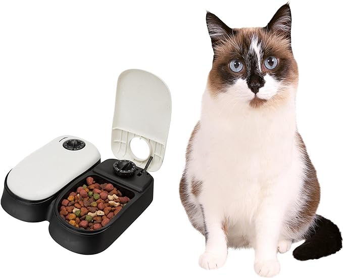 TRIXIE TX2 Automatic Food Dispenser, Dual Compartments, Dual Timer, 48 Hour Timer, Battery Operated, White