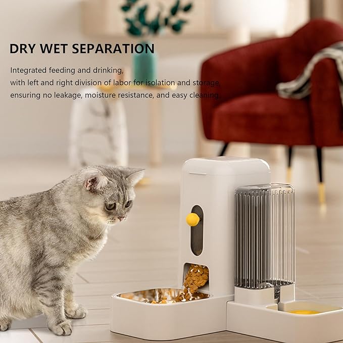Dog Cat Feeder and Water Dispenser Set 2 in 1, Gravity Pet Feeder and Water Dispenser Set 2.6L with Stainless Steel Bowls, Travel Supply Feeder and Water Dispenser for Pets (White)