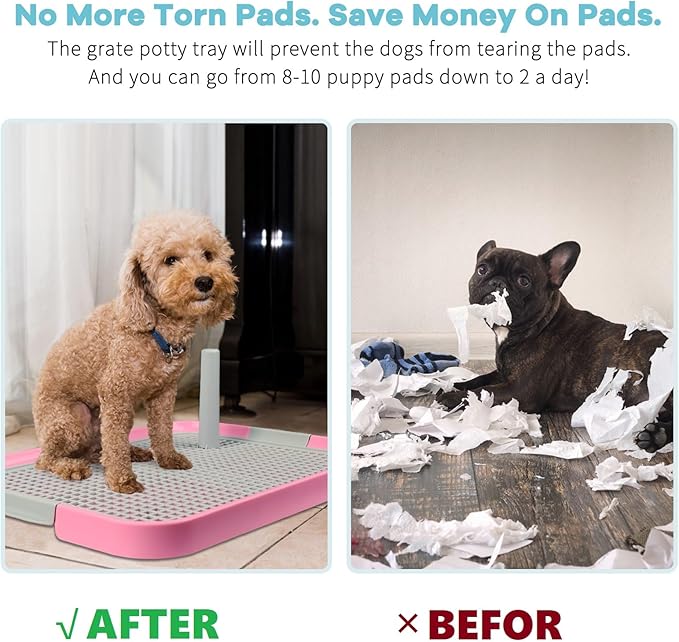 Dog Potty Tray Toilet 20"x14" Doggy Bathroom Dog Litter Box, Indoor Pee Pad Holder with 8pcs Training Pads, Puppy Pee Mesh Potty Training Tray with Secure Latch, Dog Potty Pan for Small Medium Puppies
