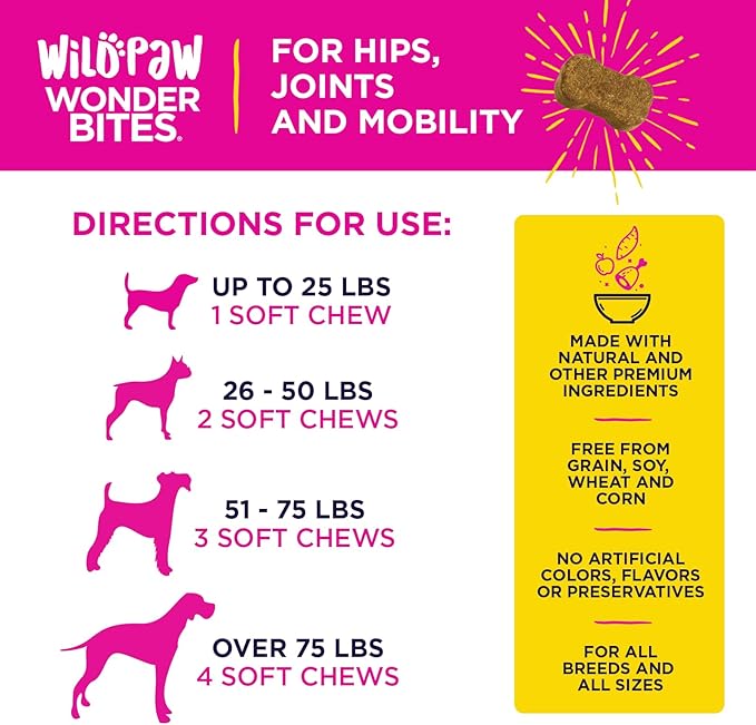 WonderBites for Hips, Joints, & Mobility -90 Soft Chews- Improves Mobility, Reduces Pain - Glucosamine, MSM, Hyaluronic Acid, Hemp, Turmeric, & More – Joint Supplement for Dogs
