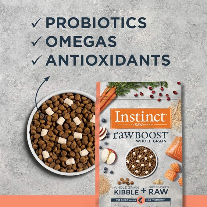 Instinct Raw Boost Whole Grain Dry Dog Food, Natural Real Salmon & Brown Rice Recipe Kibble with Omegas + Freeze Dried Raw Dog Food, 20 lb. Bag