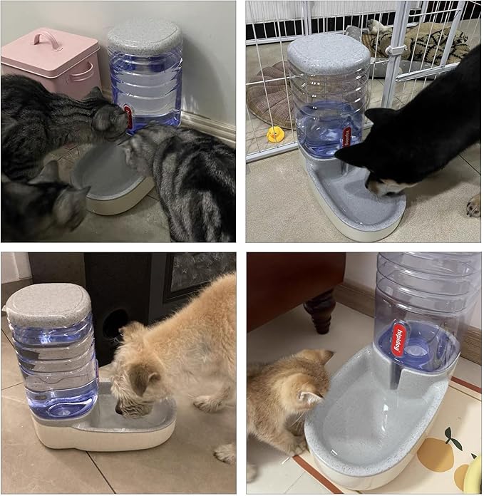 kathson Automatic Cats Water Dispenser 1 Gallon Gravity Dogs Water Station Feeder Large Capacity Pet Drinking Bowls for Kitten Puppy