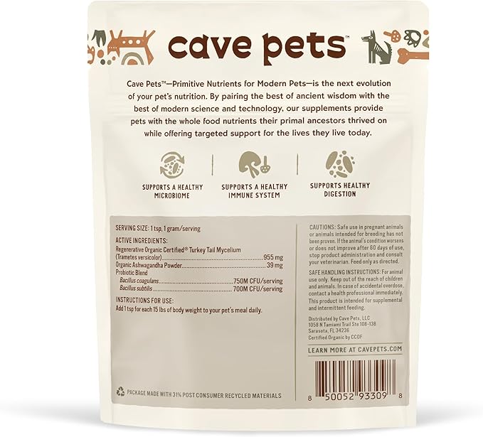 Super Blend Powder, Mushroom Mycelium and Dog Probiotic Supplement for Brain and Digestive Health, Turkey Tail & Probiotics