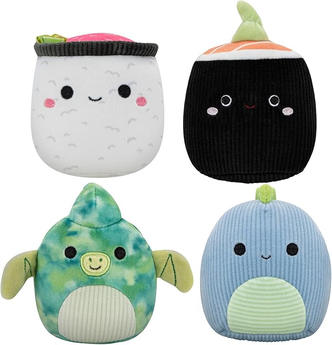 Squishmallows Original 3.5-Inch Dinosaurs and Sushi Dog Toy 4-Pack - Small Ultrasoft Official Plush Pet Toys - Amazon Exclusive
