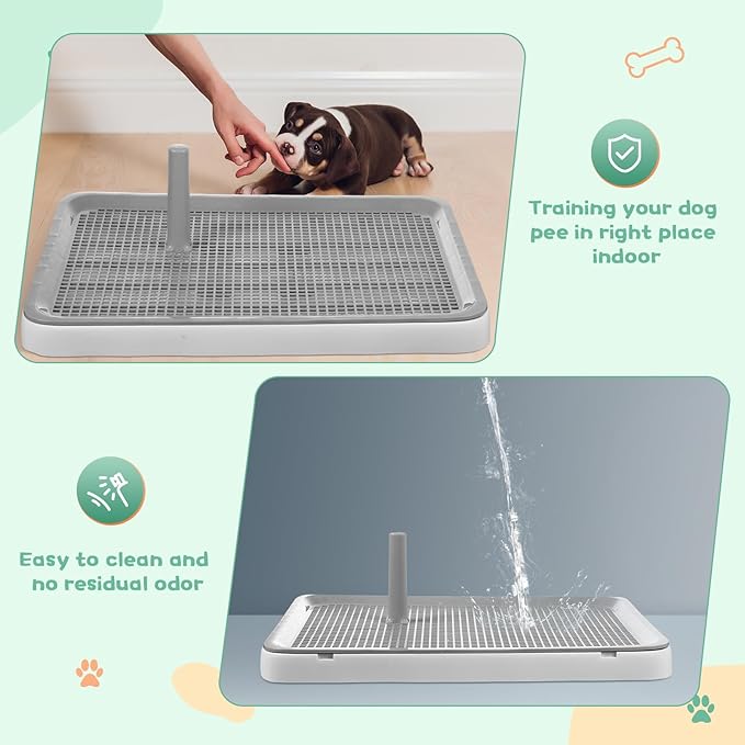 2 Pack Puppy Pee Pad Holder Easy Clean Dog Potty Tray with Diversion Column Nonslip Heighten Dog Litter Box Corner Floor Protection Portable for Small Medium Dog Indoor, White(25x19x2 Inch)