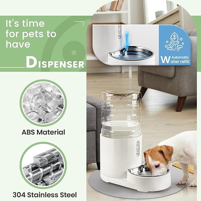 Pet Water Dispenser 4L with Placemat and Stainless Steel Bowl, Unplugged Automatic Gravity Water Dispenser, Easy to Clean, Safe for Pets
