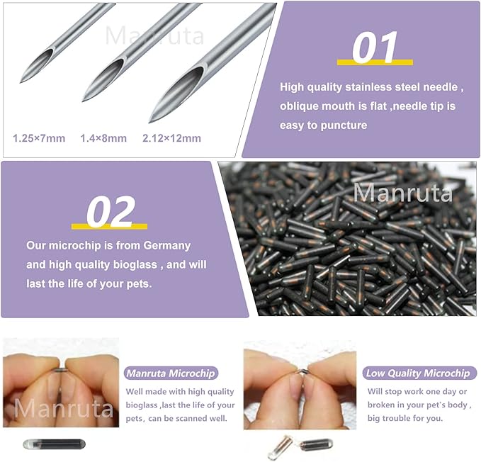 Mini Small Microchip Implant Kit for Dogs and Cats 20 Pack 1.25X7 mm Size RFID Pet Transponder Tags