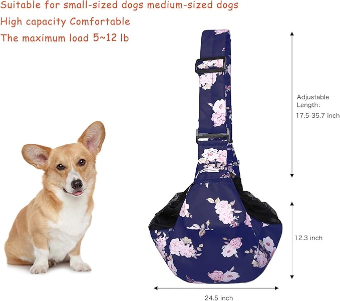 MOSISO Dog Cat Sling Carrier, Pet Dog Carrier Camellia Tote Bag Hands Free Adjustable Padded Strap Breathable Polyester Soft Carrying Travel Shoulder Bag with Front Pocket for Small Dog Cat, Blue