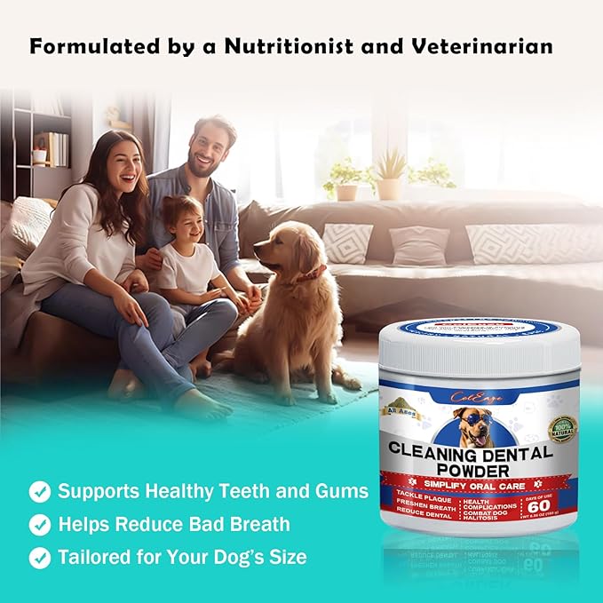 Dog Teeth Cleaning Powder-Dog Dental Care and Bad Breath Treatment, Plaque Removal Herbal Dental Powder for Healthy Teeth & Gums for All Dogs