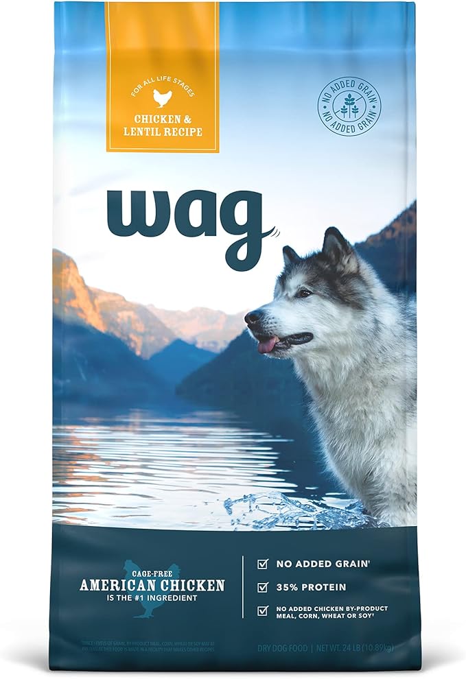 Amazon Brand - Wag Dry Dog Food Grain-Free Chicken & Lentil Recipe, High Protein (24 lb bag)