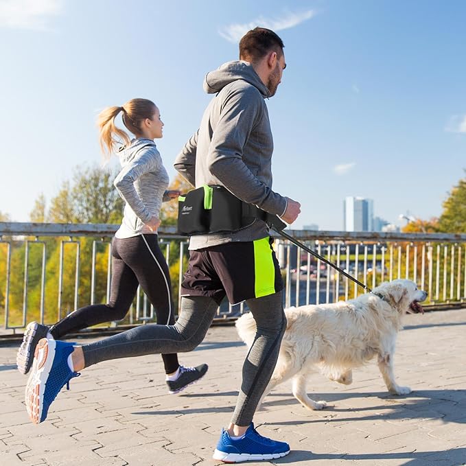 Hands Free Dog Leash for Medium Large Dogs, Wide Padded Waist Leash Bungee Leash Dog Running Leash for Dog with Reflective Stitching for Walks, Jogging, Running, Hiking, and Dog Training