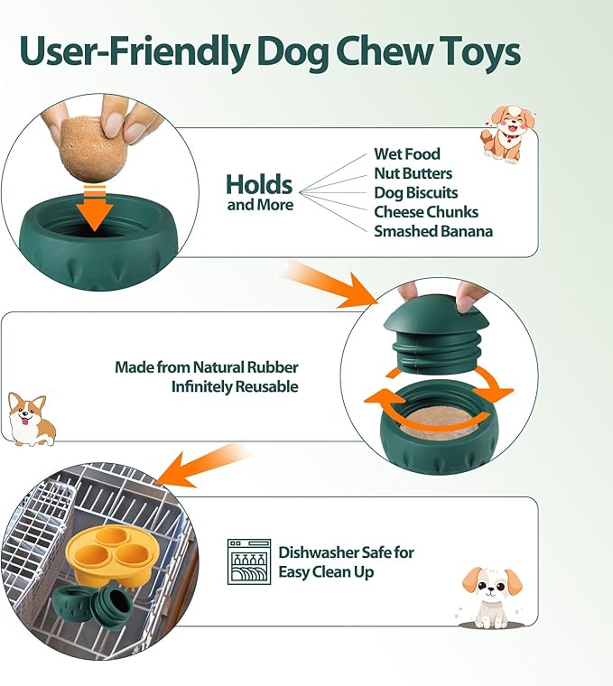 Dog Chew Toy, Interactive Puzzle Treat Dispensing Dog Toy with Silicone Tray Mold to Keep Them Busy, Frozen Fillable Rubber Dog Teething Toy for Small Medium Large Dogs, Sturdy Safe, Easy Clean