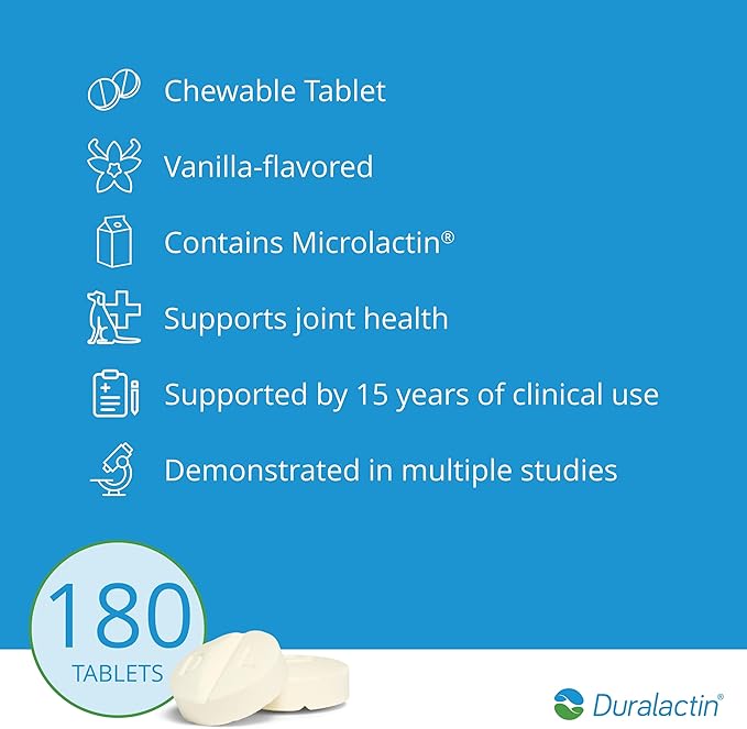 PRN Pharmacal Duralactin Canine Chewable Tablets - Joint Health Supplement for Dogs & Puppies - Contains Milk Protein - Vanilla Flavor - 180 Chews