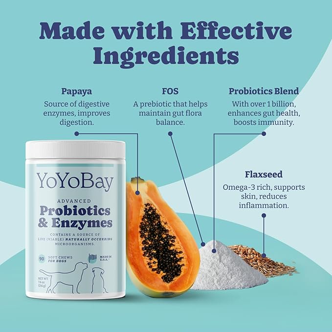 Probiotics for Dogs, Dog Probiotics and Digestive Enzymes, Pre & Probiotics Over 1 Billion CFUs, for Gut Health and Digestive Health, Itchy Skin Relief, Immune Support, 90 Soft Chews