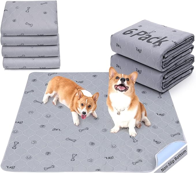 Washable pee pads for dogs, 6Pack Reusable Puppy Pads, Absorbent Whelping Pads with Bone Print, Non-Slip Waterproof Pet Training Pads for Couch, Crate, Potty Training -16x24