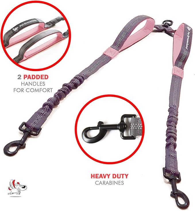 Exquisite Two Dog Leash Splitter | Double Dog Leash for Large Dogs Heavy Duty | No Tangle 2 Dog Leash Coupler | Dual Dog Leash Attachment | Retractable Dual Leashes for 2 Dogs