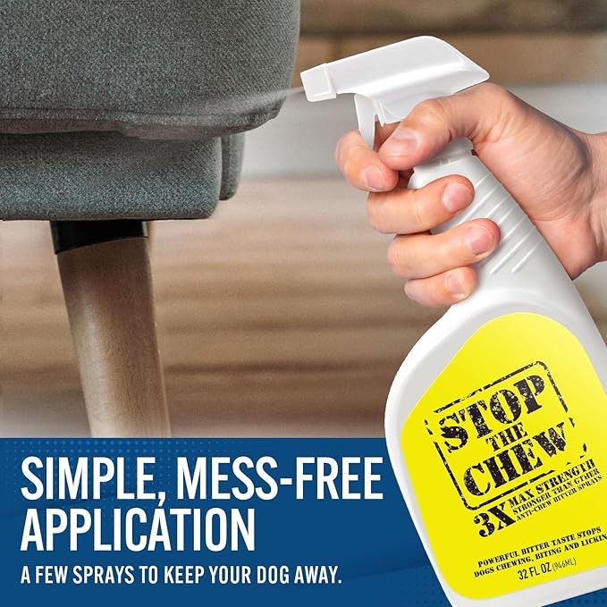 EBPP Stop the Chew 3X Strength Anti Chew Spray for Dogs - No Chew Spray for Puppies - Alcohol Free Dog Deterrent Spray - Bitter Spray for Dogs to Stop Chewing - Powerful No Chew Spray for Dogs - 32oz