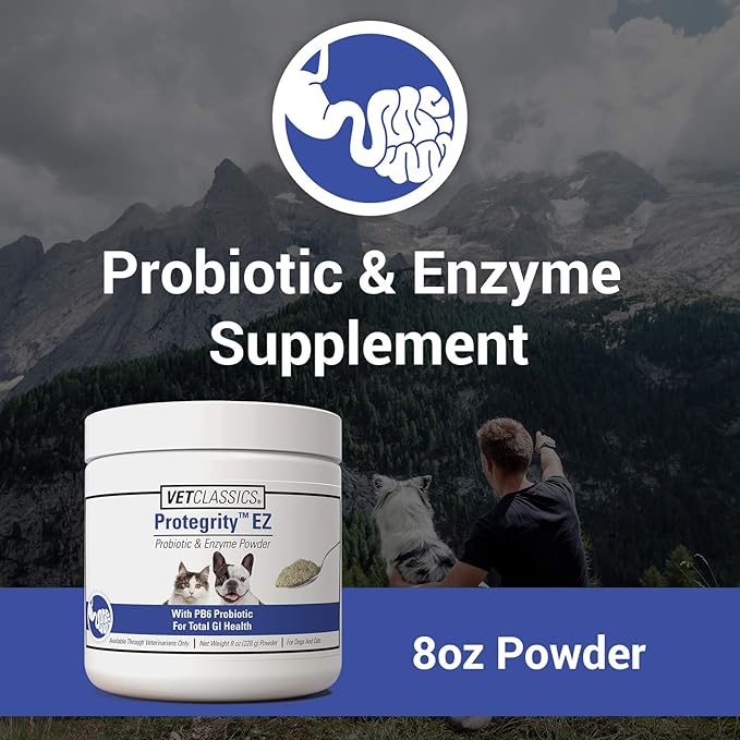 Vet Classics Protegrity EZ Probiotic Health Supplements for Dogs, Cats – Dog Digestive Support, Pet Gastrointestinal Health, Cat Stomach, Intestinal Balance – Pet Enzymes – 8 Oz. Powder