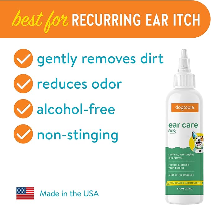 Ear Care Pro Solution for Dogs | Effective Antiseptic Ear Care Solution (8oz) for Pets | Non-Stinging, Alcohol-Free Formula to Remove Dirt and Build-Up | Promotes Clean and Healthy Ears