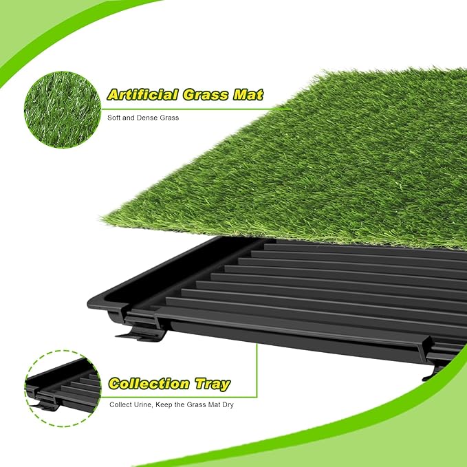 Dog Grass Pad with Tray: Reusable Training Pad with 3-Pack Replaceable Artificial Grass - Quick Absorbent Indoor Portable Dog Patio Potty, Washable Pee Pad For Small Medium To Large Dog, 22"x18" Black