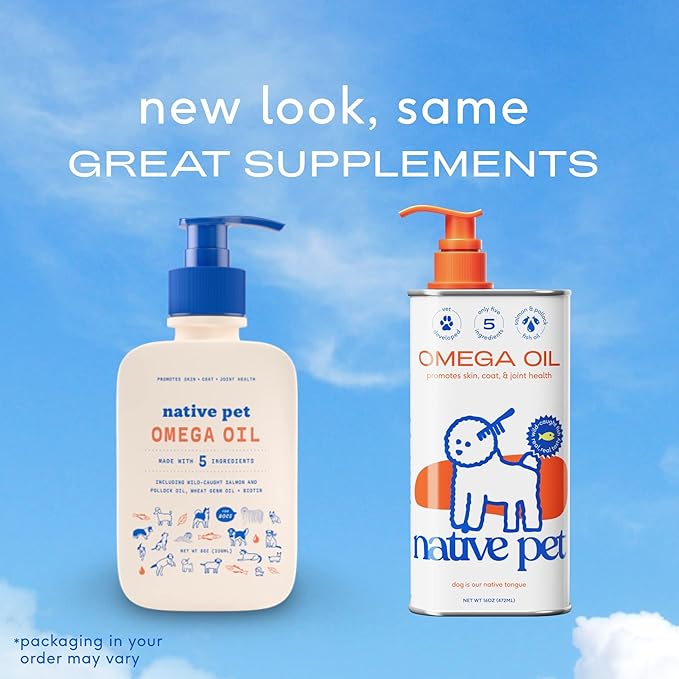Native Pet Omega 3 Fish Oil Supplements with Omega 3 EPA DHA for Dogs Liquid Pump is Easy to Serve, Supports Itchy Skin + Mobility - Pollock & Salmon Oil for Dogs, The Fish Oil Dogs Love! (16 oz)