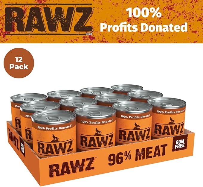 Rawz 96% Meat Canned Wet Food for Dogs 12 Pack/ 12.5 oz. Cans (Duck,Turkey&Quail)