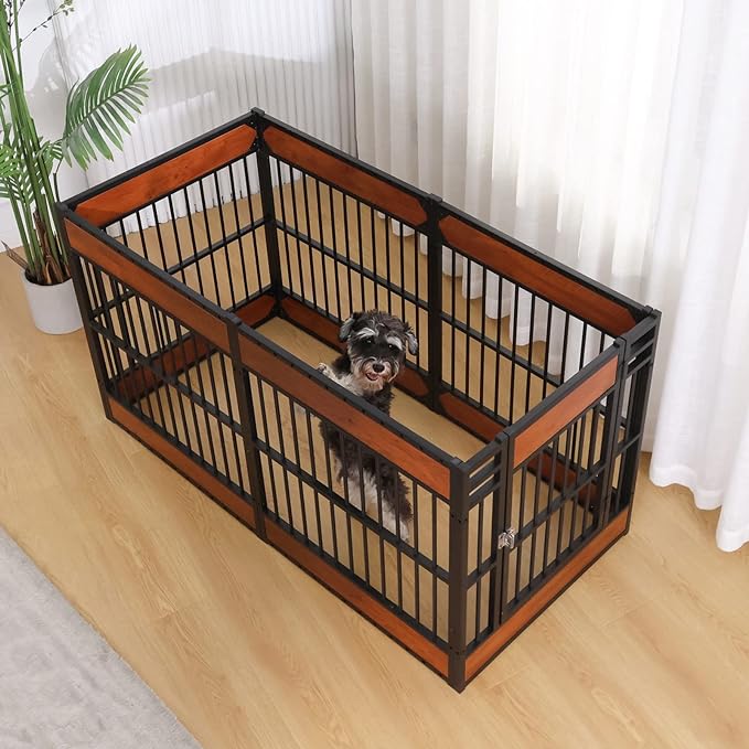 Dog Playpen, 31.5" Height Dog Pen Indoor, Heavy Duty, Safe and Sturdy, Furniture Style Puppy Pen (MAHOGANY)