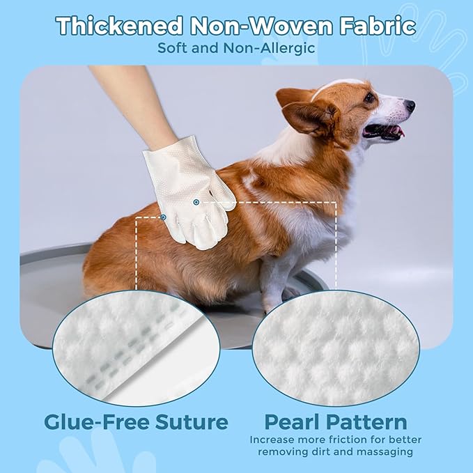 Pet Bathing Wipes for Dogs & Cats, Cleaning & Deodorizing Grooming Gloves, Nourish Fur Glove Wipes for Daily Care and Traveling, Rinse Free,4 Pack, 24 PCS