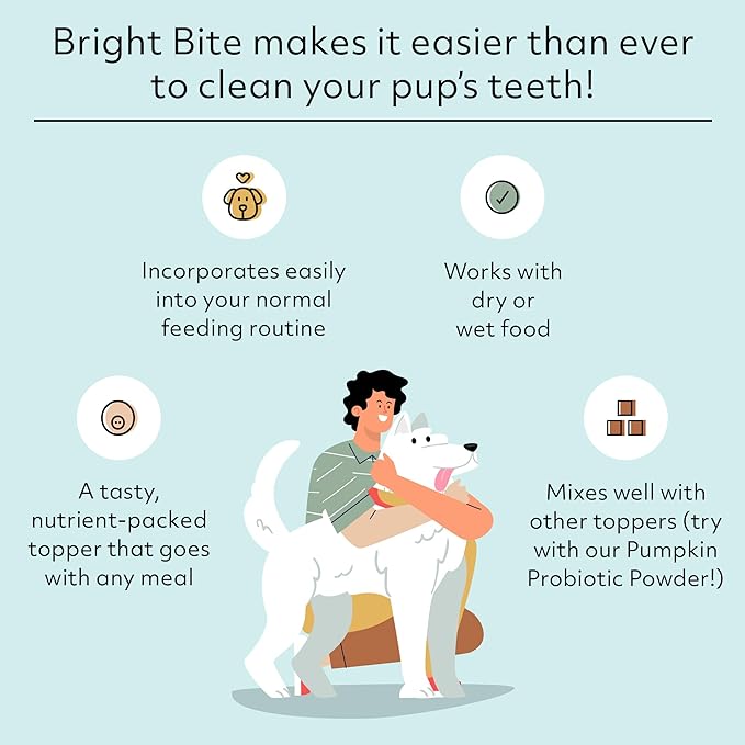 Reggie Bright Bite Dental Powder for Dogs | Reduces Bad Breath, Plaque, Tartar | Made in The USA, Organic, Vet-Approved, Ideal for All Ages & Breeds - 60 Scoops