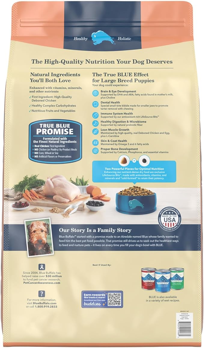Blue Buffalo Life Protection Formula Natural Puppy Large Breed Dry Dog Food, Chicken and Brown Rice 34-lb