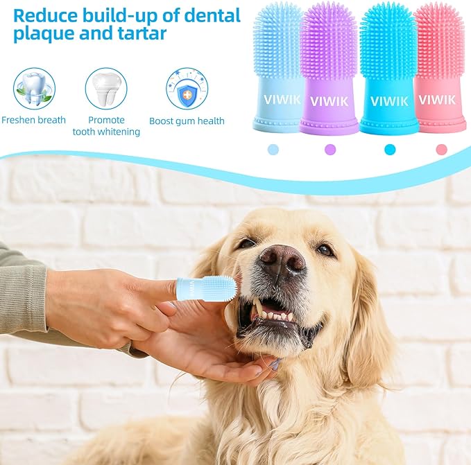 4Pack Dog Toothbrush Dog Tooth Brushing Kit, Cat Finger Toothbrush for Dogs Small Breed, Medium Large Dogs, Puppy Toothbrush for Dog Teeth Cleaning & Dental Care, Pet Finger Toothbrush Kit