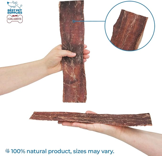 GigaBite 10 to 12 Inch Beef Gullet Jerky Strips (10 Pack) - All Natural, Free Range Beef Esophagus Taffy Dog Treat by Best Pet Supplies
