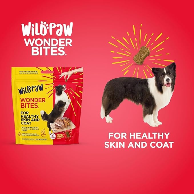 WonderBites for Healthy Skin and Coat - 90 Soft Chews for Dogs - with Wild Alaskan Salmon Oil, Hemp, Vitamins Zinc, C, & E -Skin & Coat Dog Supplement for All Breeds and Sizes