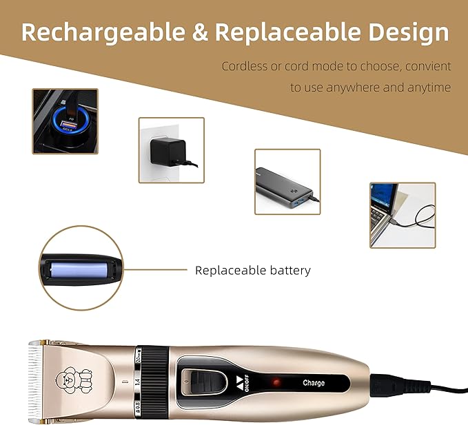 2 in 1 Pet Paw Hair Trimmer Electric Multi Dog Hair Clippers for Thick Coat Cordless Grooming Tool Kid Hair Clipper for Child Rechargeable for Medium and Large Dogs and Cats Face Ear Rump