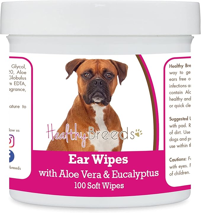 Healthy Breeds Boxer Ear Cleaning Wipes with Aloe & Eucalyptus for Dogs 100 Count