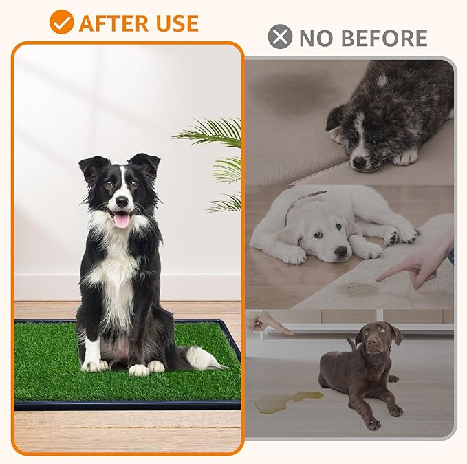 LOOBANI 45in x29in Large Dog Grass Porch Potty Tray, 2 Packs Replacement Artificial Grass Puppy Training Pads, Quickly Absorbency Portable Dog Patio Potty for Balcony Apartment Use