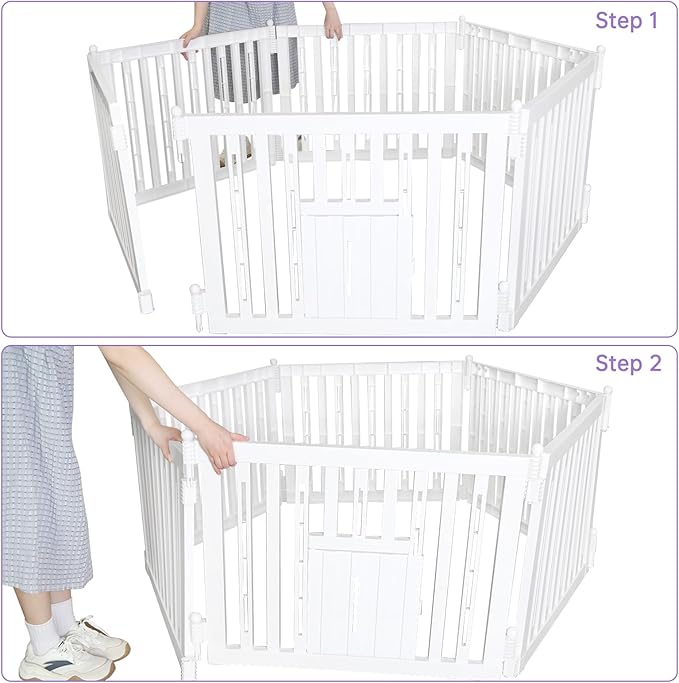 RIZZARI Foldable Plastic Dog Playpen, 6 Panels Pet Fence with Doors for Small Cats and Dogs, Portable Pet Barrier for Indoor and Outdoor, Easy to Assemble (Six panels with door)