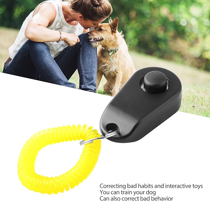 Dog Training Clicker, Lightweight Pet Training Clicker with Finger Ring and Wrist Strap, Clicker for Pets Cats Puppy Birds Horses, Perfect for Behavioral Training (Black)