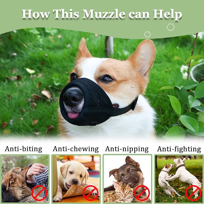Mayerzon Dog Muzzle, Soft Mesh Muzzle for Small Medium Large Dogs Chihuahua Poodles Beagle Dachshund Corgis Labrador, Puppy Muzzle for Biting Chewing Grooming, Allows Panting Drinking