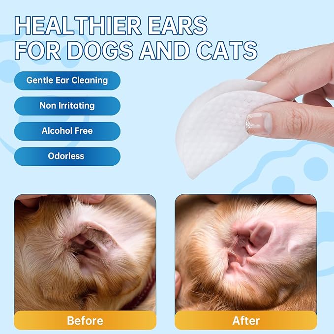 Ear Wipes for Pet, 200PCS Pet Ear Cleaning Wipes Wash Cleaner for Dogs Cats - Ear Wipes for Dogs Cats, Remove Ear Wax Dirt Debris for Dogs Cats