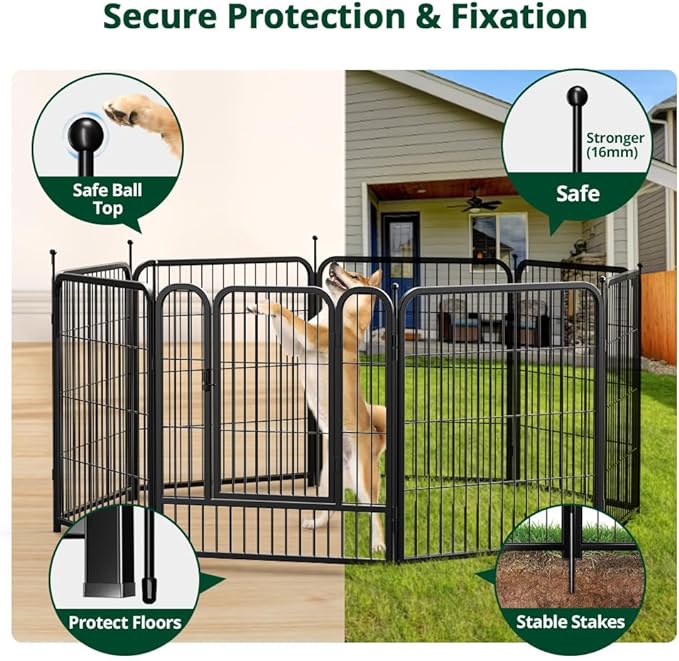 PawGiant Dog Fence Playpen 24”/32”/40” Indoor Outdoor for Small/Medium/Large Dogs, Metal Pet Puppy Cat Exercise Fencing Gate Crate Cage Outside RV, Camping, Yard, Garden