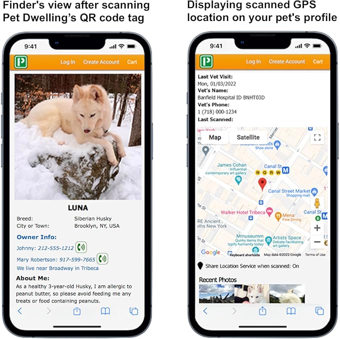 Smart NFC - QR Code Pet ID Tags - Dog Tags and Cat Tags: Instant Online Profile Access and Scan Location Email Alerts