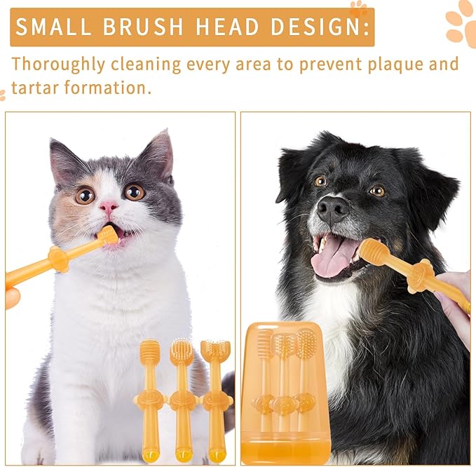 3PCS Dog Toothbrush, Silicone Cat Toothbrush with Cup 360° Dog Tooth Brushing Kit Flexibrush Pet Toothbrush Small Dog Toothbrush with Tongue Brush Puppy Tooth Brushing Kit for Cat Dogs