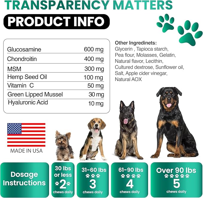 (2 Pack) Hemp Hip and Joint Supplement for Dogs - Glucosamine for Dogs - 340 Dog Joint Pain Relief Treats - Chondroitin, MSM, Hemp Oil - Advanced Dog Joint Supplement Health - Mobility Support Chews