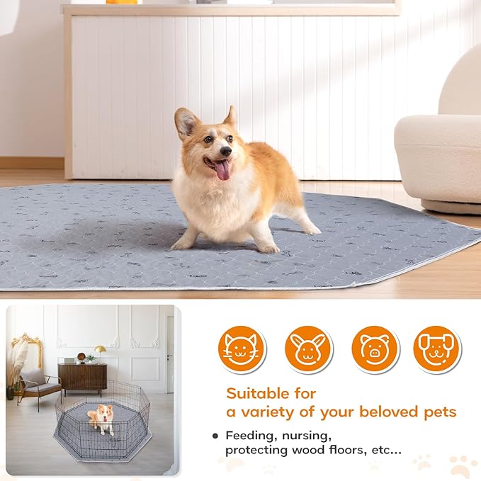 Washable Pee Pads for Dogs(Playpen not Included), 71" Diameter Reusable Puppy Pads with Super Absorbent, Specifically Designed for 24inch 8 Panels Dog Playpen-Octagon