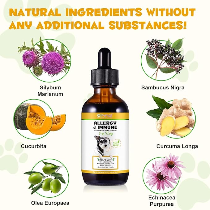 Dog Allergy Relief,Allergy Immunity for Dogs,Dog Allergy Support,Allergy Relief for Dogs Itching Natural Pet Supplement,Daily Vitamins for Healthy Immune System,with elderberry,Vitamin C,2FL OZ